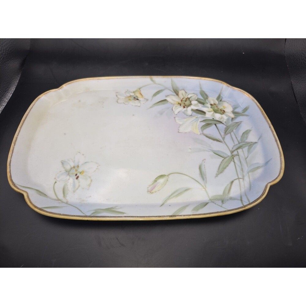 Vintage Nippon Hand Painted Vanity Floral Lily Trinket Tray Platter Moriage